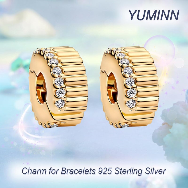 YUMINN 925 Sterling Silver Charms for Bracelets Gold Love and Heart Charms Cherry Blossom Dangle Beads Jewelry for Women - Image 2